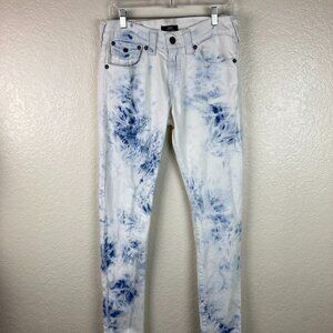 True Religion Rocco Relaxed White Blue Tie Dye Skinny Jeans Sz 29
